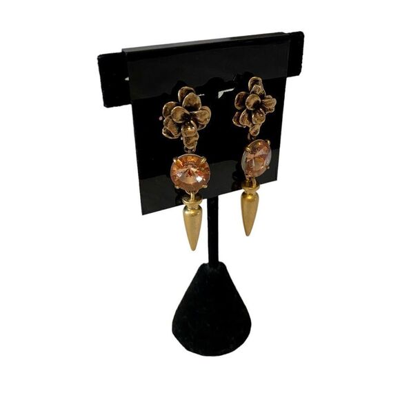 Stella & Dot Antique Gold/Brass Toned Jeweled Statement Drop Earrings. - Picture 3 of 6